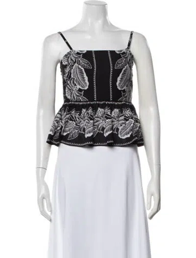 Pre-owned Banjanan Floral Print Square Neckline Top W/ Tags In Black