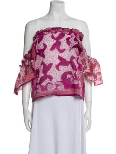 Pre-owned Banjanan Floral Print Strapless Crop Top In Pink