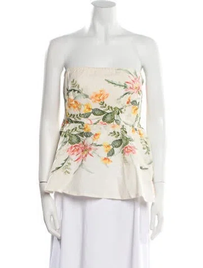 Pre-owned Banjanan Floral Print Strapless Top In Neutral