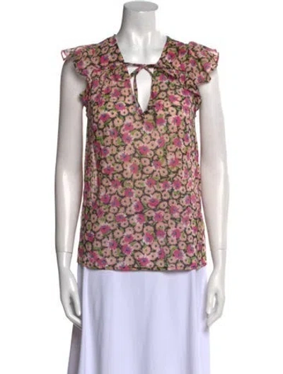 Pre-owned Banjanan Floral Print Tie Neck Blouse In Pink
