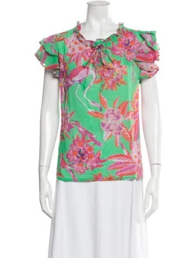 Pre-owned Banjanan Floral Print Tie Neck Blouse In Pink