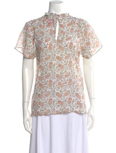 Pre-owned Banjanan Floral Print Tie Neck Blouse In Pink