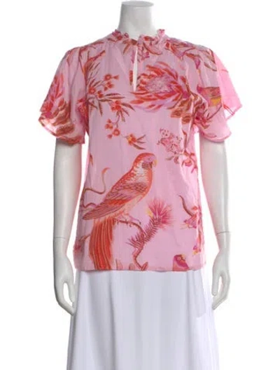 Pre-owned Banjanan Floral Print Tie Neck Blouse In Pink