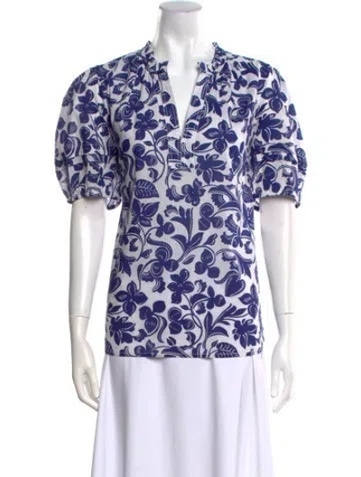 Pre-owned Banjanan Floral Print V-neck Blouse In Blue