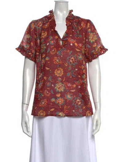 Pre-owned Banjanan Floral Print V-neck Blouse In Blue