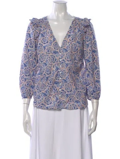 Pre-owned Banjanan Floral Print V-neck Blouse In Multi