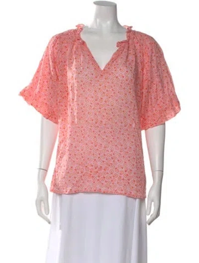 Pre-owned Banjanan Floral Print V-neck Blouse In Pink