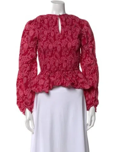 Pre-owned Banjanan Floral Print V-neck Blouse In Pink