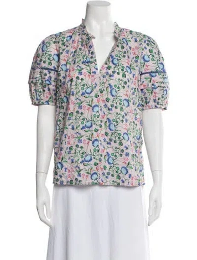 Pre-owned Banjanan Floral Print V-neck Blouse In Pink