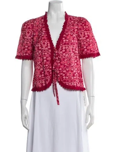 Pre-owned Banjanan Floral Print V-neck Blouse In Pink