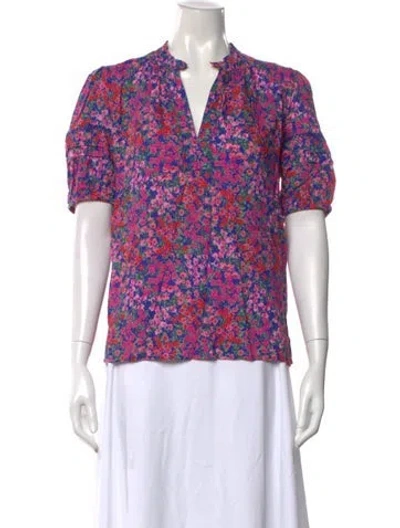 Pre-owned Banjanan Floral Print V-neck Blouse In Pink
