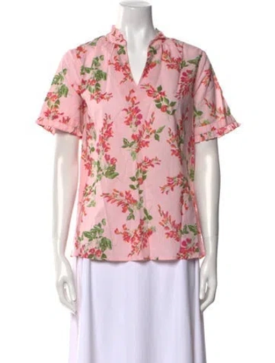 Pre-owned Banjanan Floral Print V-neck Blouse W/ Tags In Pink