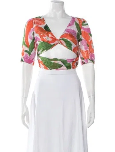 Pre-owned Banjanan Floral Print V-neck Crop Top In Pink