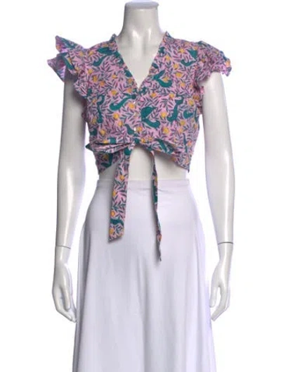 Pre-owned Banjanan Floral Print V-neck Crop Top In Pink