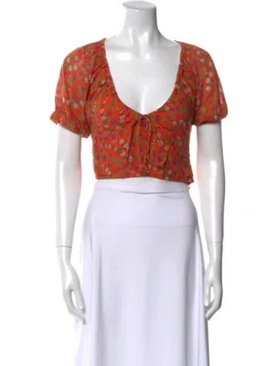 Pre-owned Banjanan Floral Print V-neck Crop Top In Purple