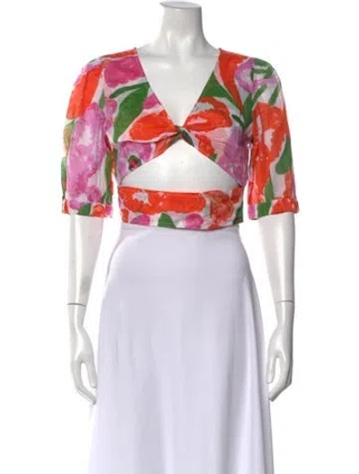 Pre-owned Banjanan Floral Print V-neck Crop Top W/ Tags In Pink