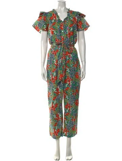 Pre-owned Banjanan Floral Print V-neck Jumpsuit In Green