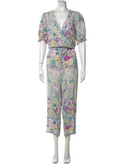 Pre-owned Banjanan Floral Print V-neck Jumpsuit In Neutrals