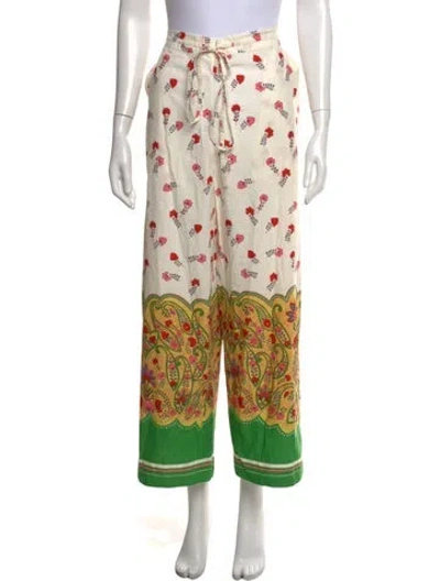 Pre-owned Banjanan Floral Print Wide Leg Pants W/ Tags In White