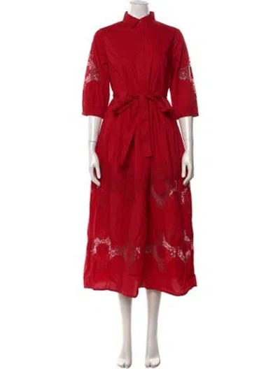 Pre-owned Banjanan Lace Pattern Long Dress In Red