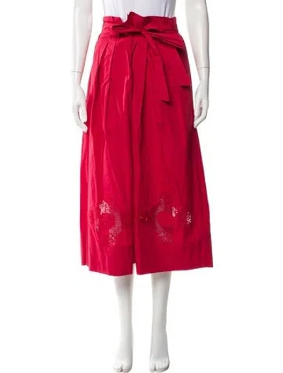 Pre-owned Banjanan Mesh Accents Midi Length Skirt In Red