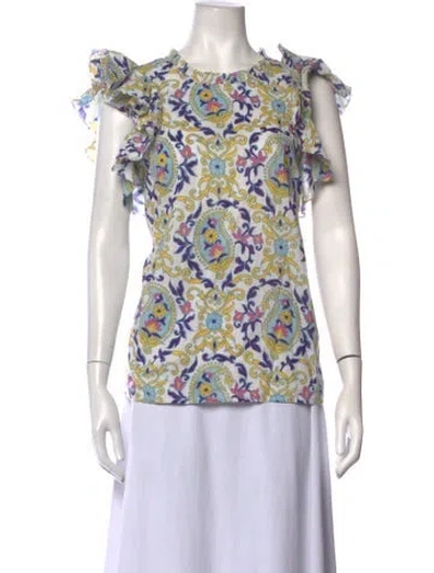 Pre-owned Banjanan Paisley Print Crew Neck Blouse In White