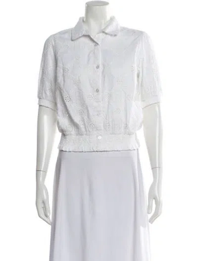 Pre-owned Banjanan Patterned Short Sleeve Blouse In White