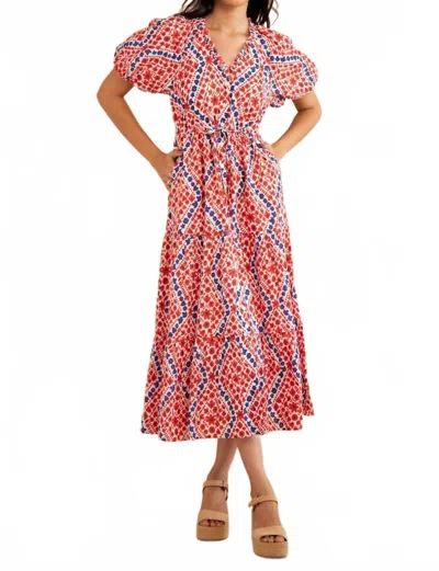 Banjanan Poppy Blouson Sleeves Midi Dress In Athena Heart In Pink