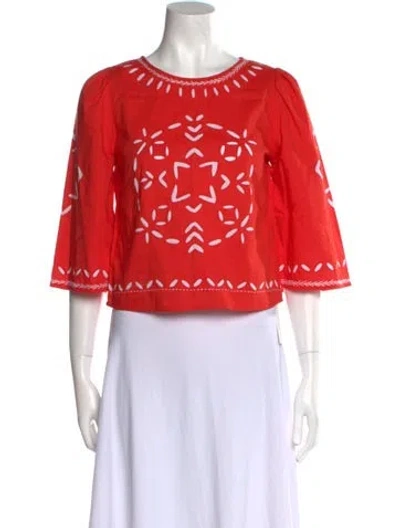 Pre-owned Banjanan Printed Bateau Neckline Crop Top W/ Tags In Orange