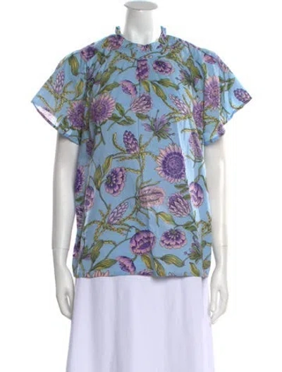 Pre-owned Banjanan Printed Crew Neck Blouse In Blue