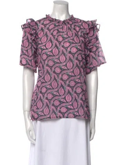 Pre-owned Banjanan Printed Crew Neck Blouse In Pink