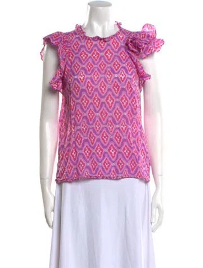 Pre-owned Banjanan Printed Crew Neck Blouse In Purple