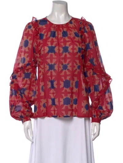 Pre-owned Banjanan Printed Crew Neck Blouse In Red