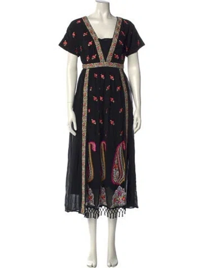 Pre-owned Banjanan Printed Long Dress In Black