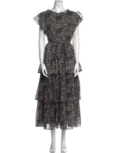 Pre-owned Banjanan Printed Long Dress In Black