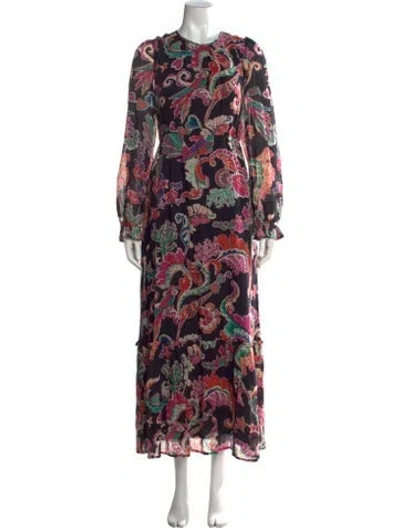 Pre-owned Banjanan Printed Long Dress In Black