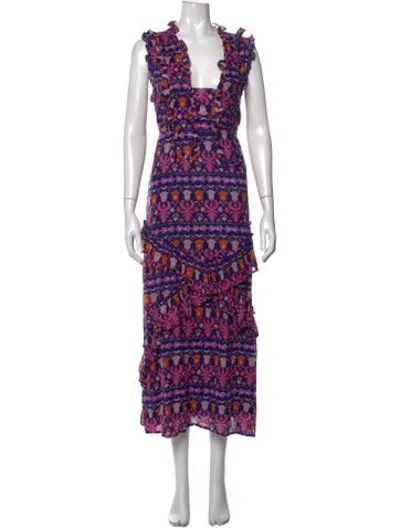 Pre-owned Banjanan Printed Long Dress In Blue/pink