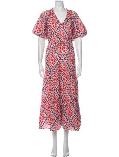 Pre-owned Banjanan Printed Long Dress In Red