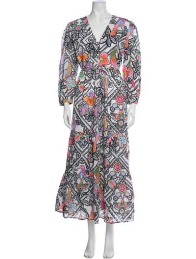 Pre-owned Banjanan Printed Long Dress In White