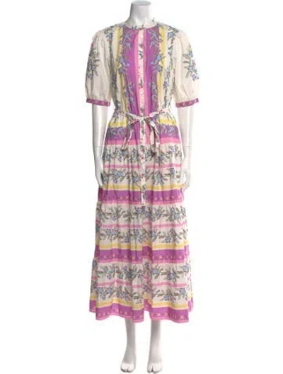 Pre-owned Banjanan Printed Long Dress In White