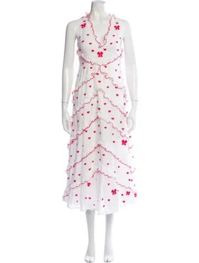 Pre-owned Banjanan Printed Long Dress In White