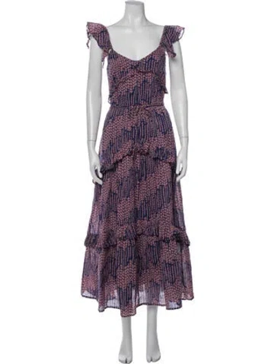Pre-owned Banjanan Printed Midi Length Dress In Blue