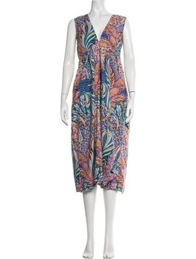 Pre-owned Banjanan Printed Midi Length Dress In Blue