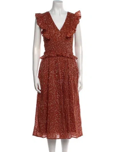 Pre-owned Banjanan Printed Midi Length Dress In Brown