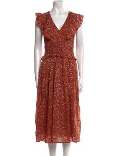 Pre-owned Banjanan Printed Midi Length Dress In Brown
