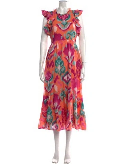 Pre-owned Banjanan Printed Midi Length Dress In Pink