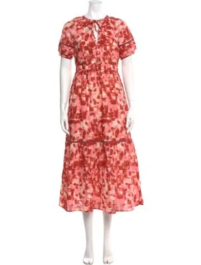 Pre-owned Banjanan Printed Midi Length Dress In Red