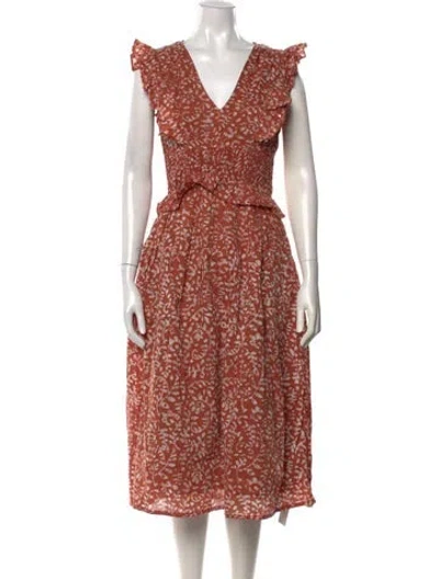 Pre-owned Banjanan Printed Midi Length Dress W/ Tags In Orange