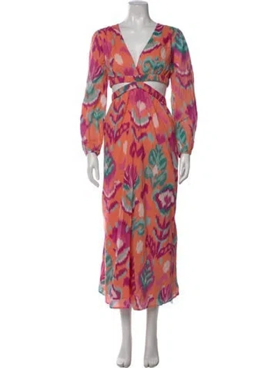 Pre-owned Banjanan Printed Midi Length Dress W/ Tags In Red