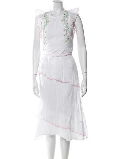 Pre-owned Banjanan Printed Midi Length Dress In White